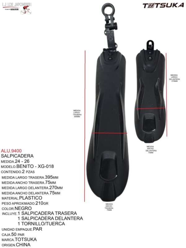 SALPICADERA PLASTICO 24-26 TSK-018  51X41X33 cm MARCA TOTSUKA MODELO BENITO NEGRO