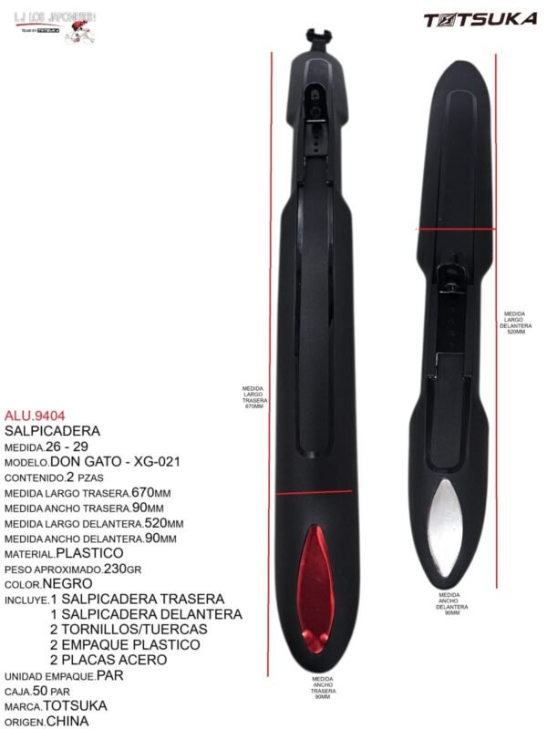 SALPICADERA PLASTICO 26-29 TSK-021 70X30.5X36.5cm MARCA TOTSUKA MODELO DON GATO NEGRO