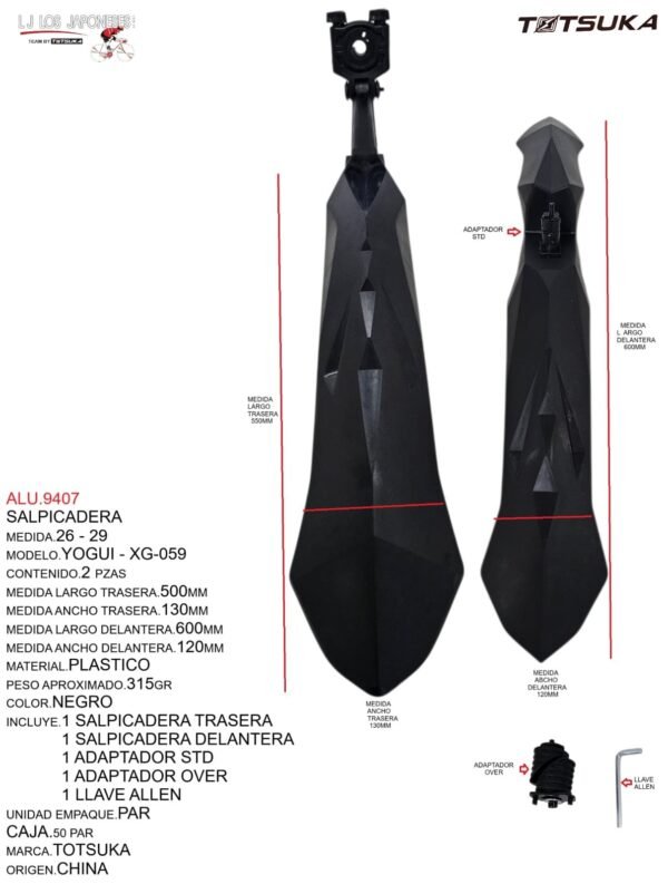 ALU.9407-1.jpeg SALPICADERA PLASTICO 26-29 TSK-059 62X52X36cm MARCA TOTSUKA MODELO YOGUI NEGRO
