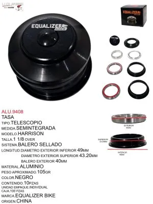 ALU.9408 TASA DE TELESCOPIO SEMIINTEGRADA BALERO SELLADO MODELO WALLACE MARCA EQUALIZER COLOR NEGRO