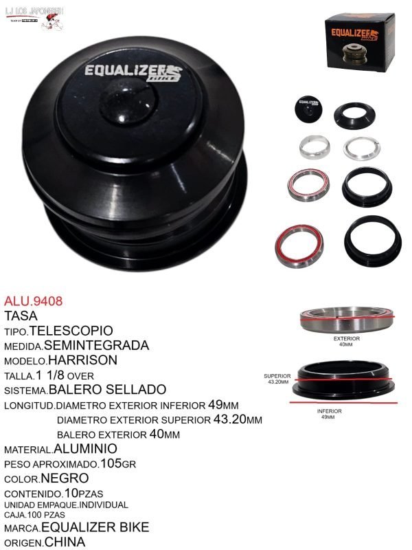 TASA DE TELESCOPIO SEMIINTEGRADA BALERO SELLADO MODELO   WALLACE  MARCA EQUALIZER COLOR NEGRO