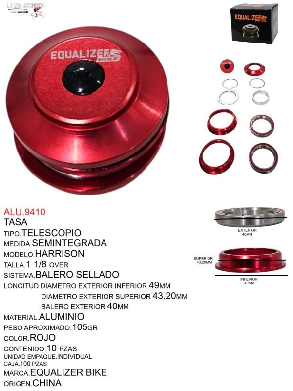 TASA DE TELESCOPIO SEMIINTEGRADA BALERO SELLADO MODELO WALLACE    MARCA EQUALIZER COLOR ROJO
