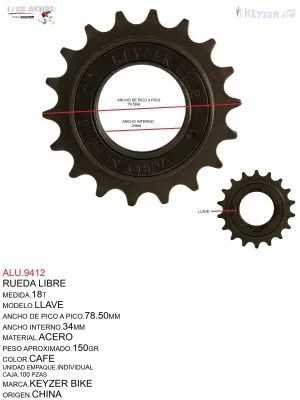 ALU.9412 RUEDA LIBRE 18T CON LLAVE 4 BOCAS KEYZER BIKE