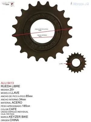 ALU.9413 RUEDA LIBRE 20T CON LLAVE 4 BOCAS KEYZER BIKE