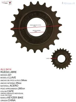 ALU.9414 RUEDA LIBRE 22T CON LLAVE 4 BOCAS KEYZER BIKE
