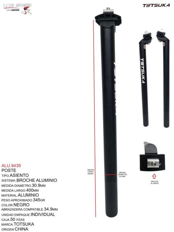 ALU.9435-1.jpeg POSTE ASIENTO ALUMINIO 30.9X400MM NEGRO TOTSUKA