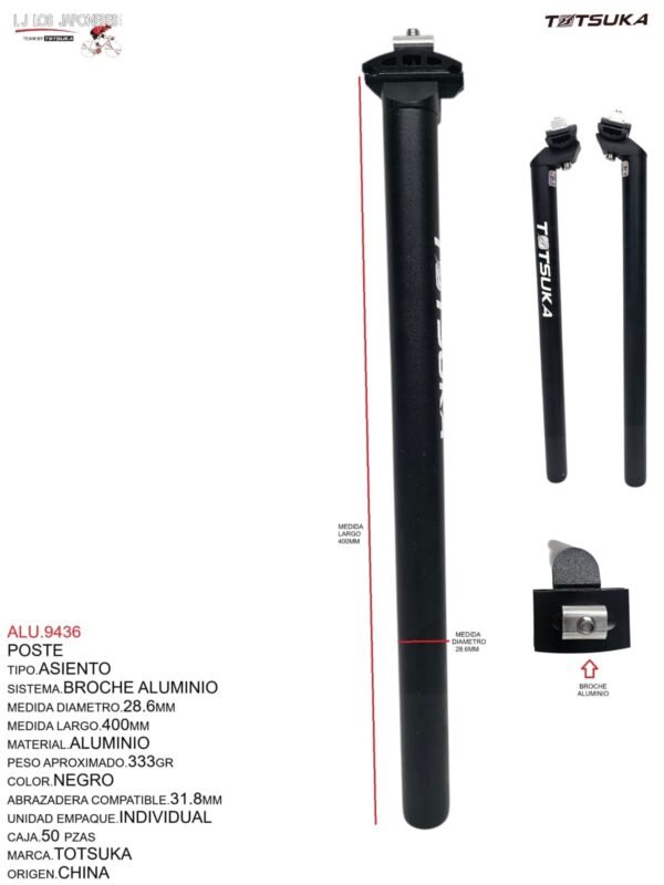 ALU.9436-1.jpeg POSTE ASIENTO ALUMINIO 28.6X400MM NEGRO TOTSUKA