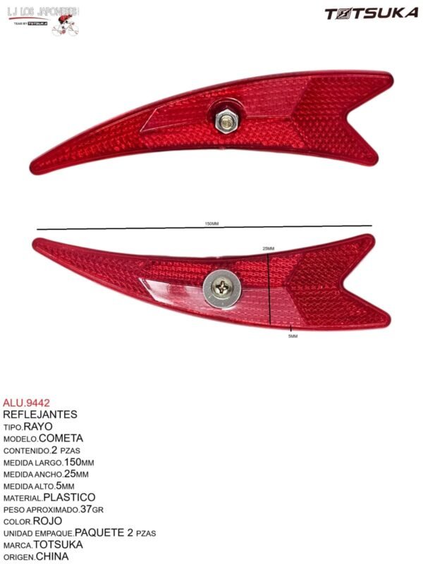 ALU.9442-1.jpeg REFLEJANTE PARA RAYO 2 PIEZAS MOD. COMETA CHINA ROJO