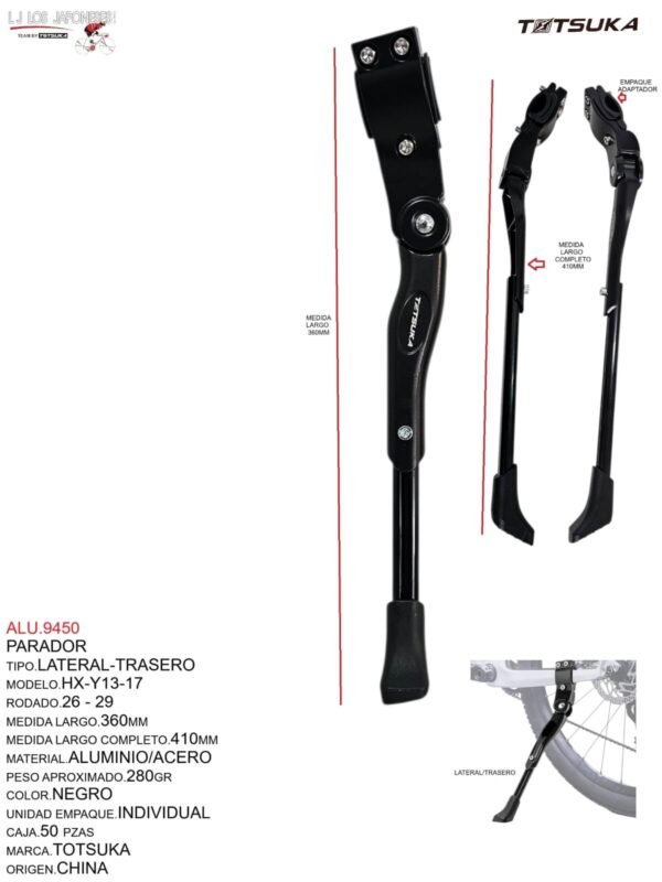 ALU.9450-1.jpeg PARADOR LATERAL ALJUMINIO EXTENSION R 26/29 NEGRO MODELO.HX-Y13-17 TOTSUKA