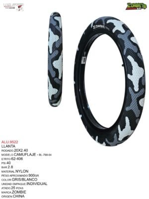 LLANTA 20X2.40 MOD.CAMUFLAJE GRIS ZOMBIE BIKE