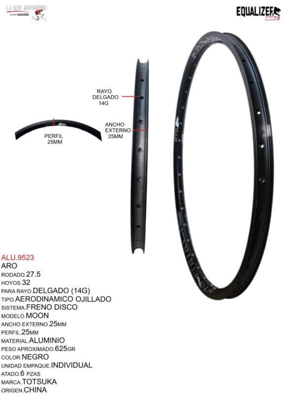 ARO 27.5X32 AERODINAMICO EQUALIZER BIKE ROJO 27.5 MODELO MOON OJILLADO