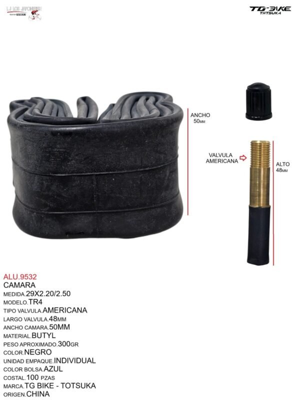 CAMARA 29X2.20/2.50 48MM V.A. BUTYL  TG BIKE TOTSUKA