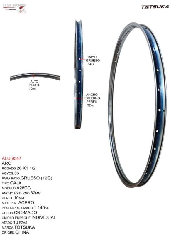 ARO 28X1 1/2 X 36 X12G CROMADO CAJA  32MM