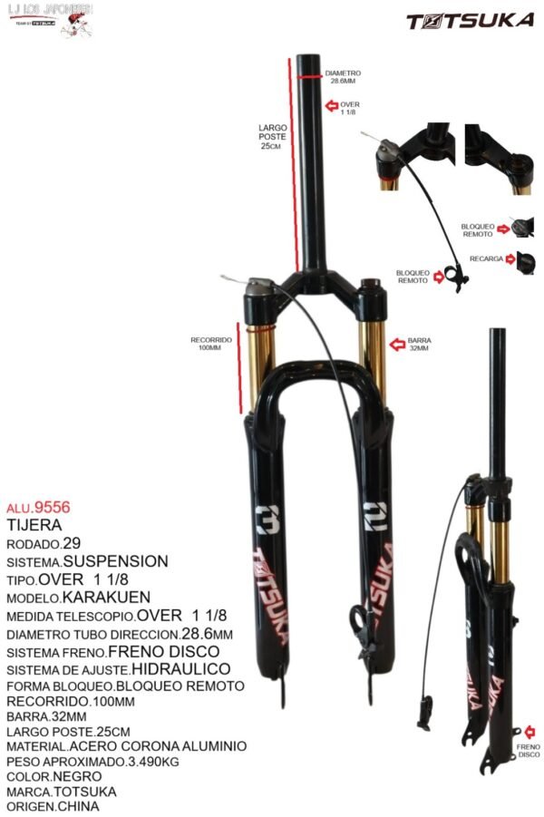TIJERA 29 SUSPENSION OVER FRENO DISCO C/CORONA ALUMINIO MODELO KARAKUEN MARCA TOTSUKA