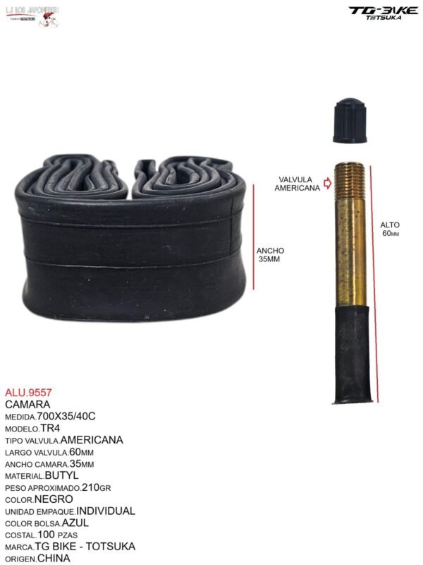 CAMARA 700X35/40 BUTYL 60MM  V.A. TG BIKE TOTSUKA