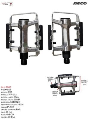 PEDAL 9/16  MOD.WP-932  PLATA ALUMINIO NECO-CHINO
