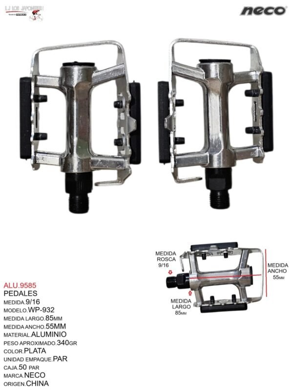 ALU.9585-1.jpeg PEDAL 9/16 MOD.WP-932 PLATA ALUMINIO NECO-CHINO