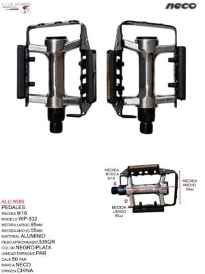 PEDAL 9/16  MOD.WP-932  NEGRO/PLATA  ALUMINIO NECO-CHINO