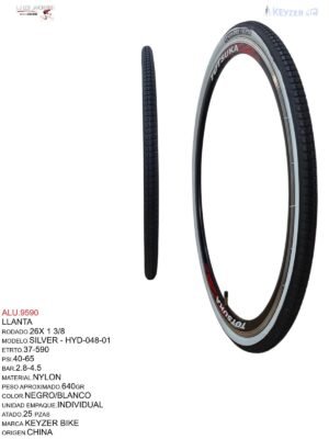 LLANTA 26X1 3/8 NEGRO/BLANCO KEYZER BIKE  KYZ-041 MODELO POLUX