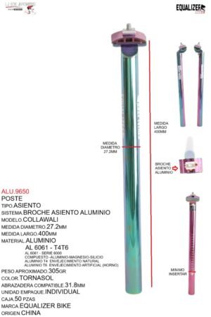 POSTE ASIENTO ALUMINIO C/BROCHE 27.2X400MM  EQUALIZER MODELO  COLLAWALI  TORNASOL