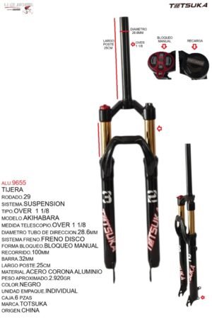 ALU.9655 TIJERA 29 SUSPENSION OVER FRENO DISCO C/CORONA ALUMINIO GD-U38SD-AL-K NEGRO MODELO AKIHABARA MARCA TOTSUKA