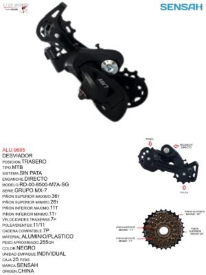 ALU.9665 DESVIADOR TRASERO MTB S/P 7P MOD.RD-00-8500-M7A-SGS SENSAH GRUPO MX-7