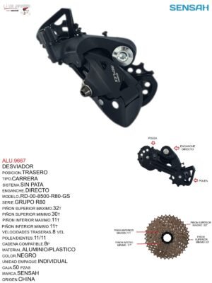 ALU.9667 DESVIADOR TRASERO RUTA S/P 8P MOD.RD-00-8500-R80-GS SENSAH GRUPO R80