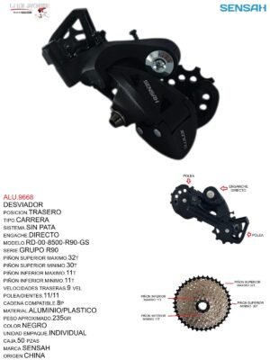 ALU.9668 DESVIADOR TRASERO RUTA S/P 9P MOD.RD-00-8500-R90-GS SENSAH GRUPO R90
