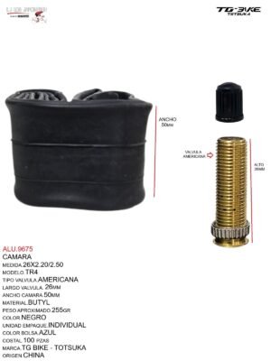 ALU.9675-1.jpeg CAMARA 26X2.20/2.50 BUTYL V.A. TG BIKE TOTSUKA