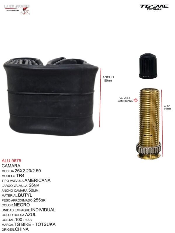 CAMARA 26X2.20/2.50 BUTYL V.A.  TG BIKE TOTSUKA