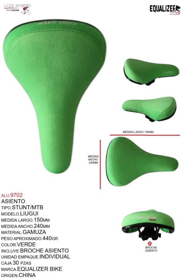 ASIENTO STUNT/MTB  MODELO  LUIGUI  MARCA EQUALIZER BIKE VERDE