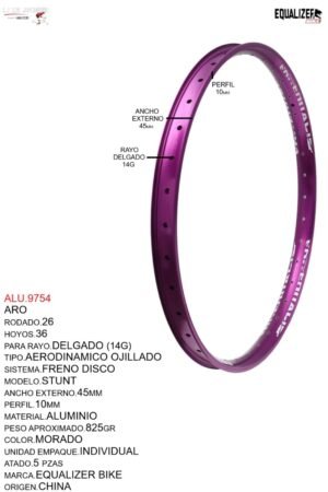 ARO 26X36 AERODINAMICO OJILLADO  (45MM) MODELO STUNT MARCA EQUALIZER COLOR MORADO